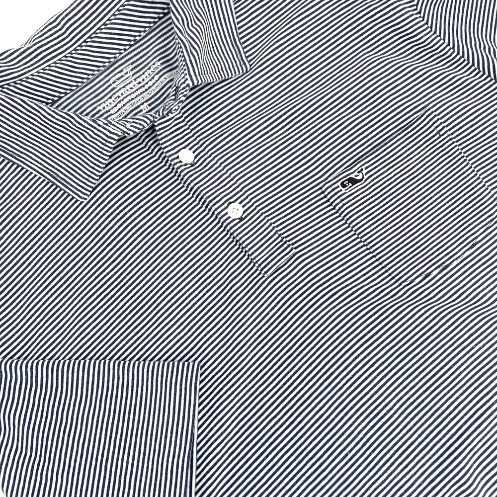 VINEYARD VINES Men's Size M Navy Striped Edgartown Short-Sleeve PIma Cotton Polo